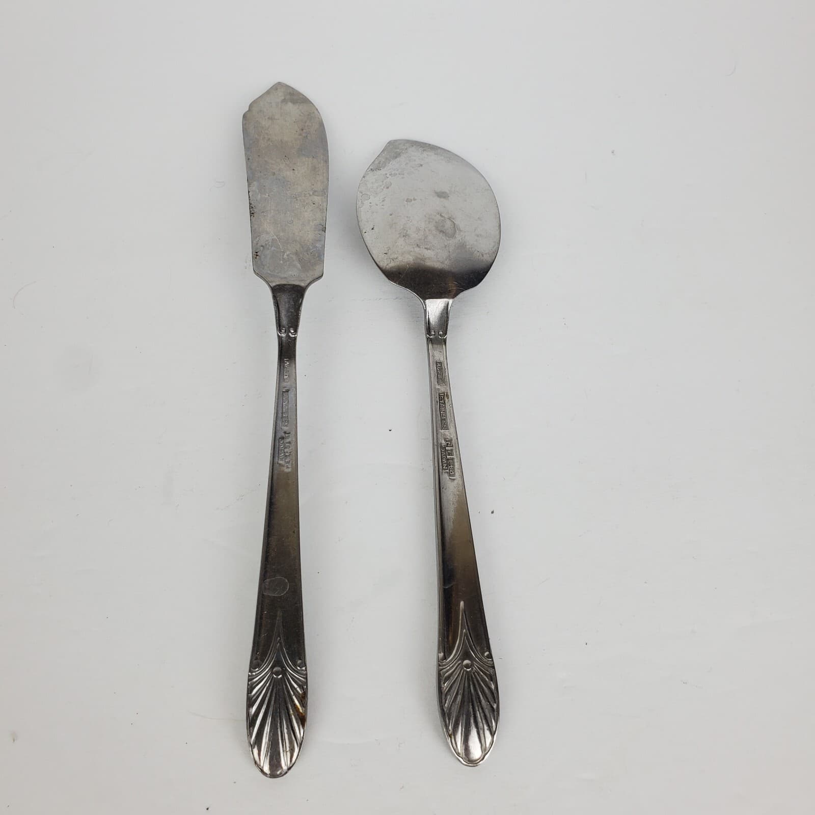 Stainless AURAL Japan Art Deco Design Butter Knife and Sugar Spoon Flatware - Thumbnail 4