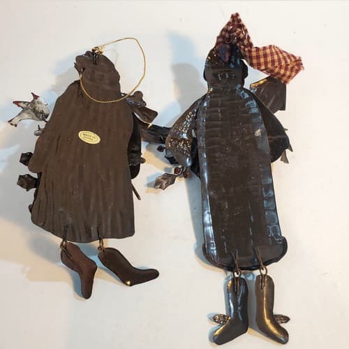 3D Metal Old World Santa Dangle Feet Folk Art Christmas Ornaments Birds Lot of 2 - Thumbnail 4