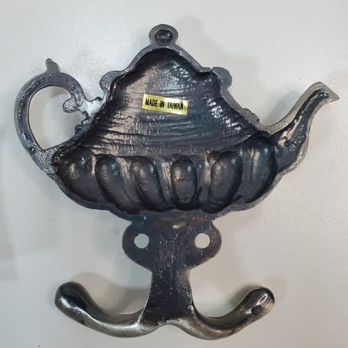 Vintage Silver Tone Metal Tea Pot Kitchen Towel Hook Hanger Country Farmhouse #2 - Thumbnail 3