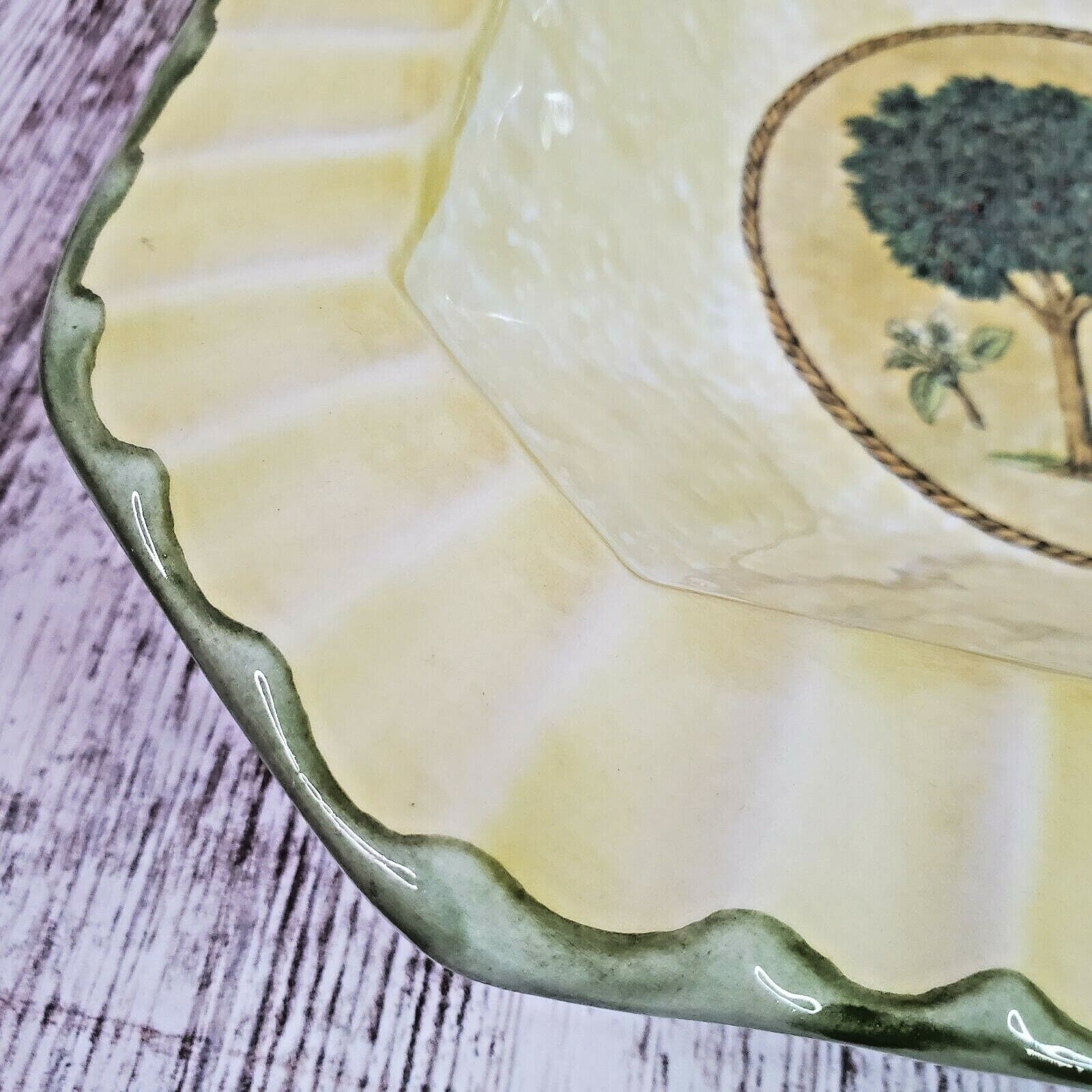 Vtg Due Torri Ceramica Made in Italy Serving Bowl Cherry Tree Design Ribbed Edge - Thumbnail 3