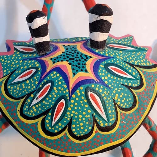 Oaxaca Carved Wood Crab Hand Painted Aqua Orange Signed Carlos Jimenez Folk Art - Thumbnail 12