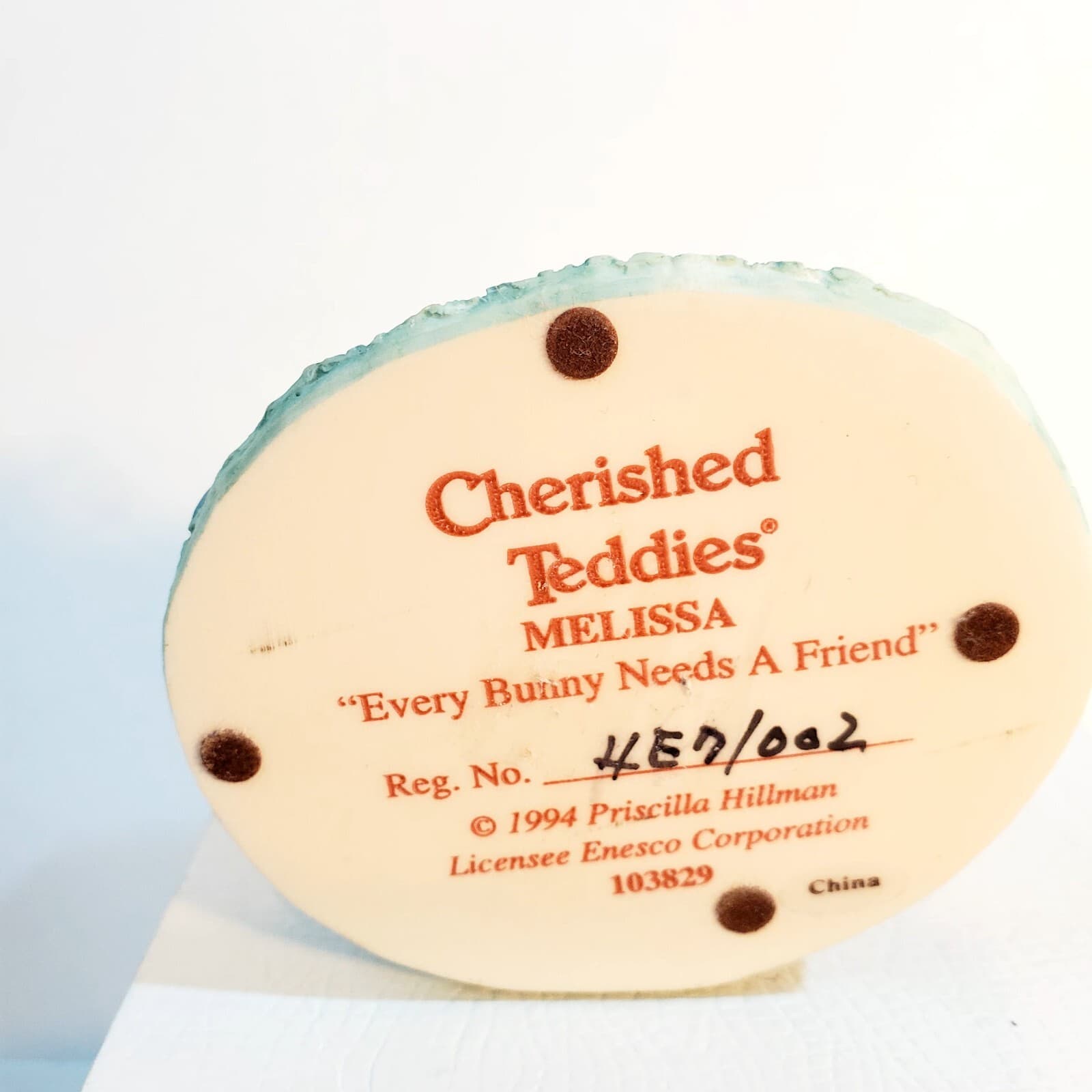 Vintage 1994 Cherished Teddies Melissa Every Bunny Needs A Friend Figurine - Thumbnail 5