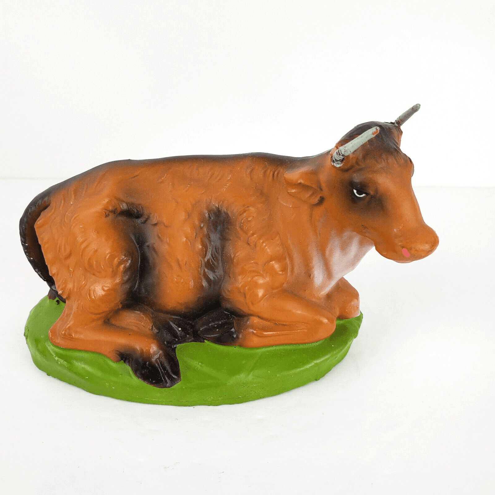 Vtg Paper Mache Christmas Nativity Figure Painted in Italy Laying COW w/ Horns