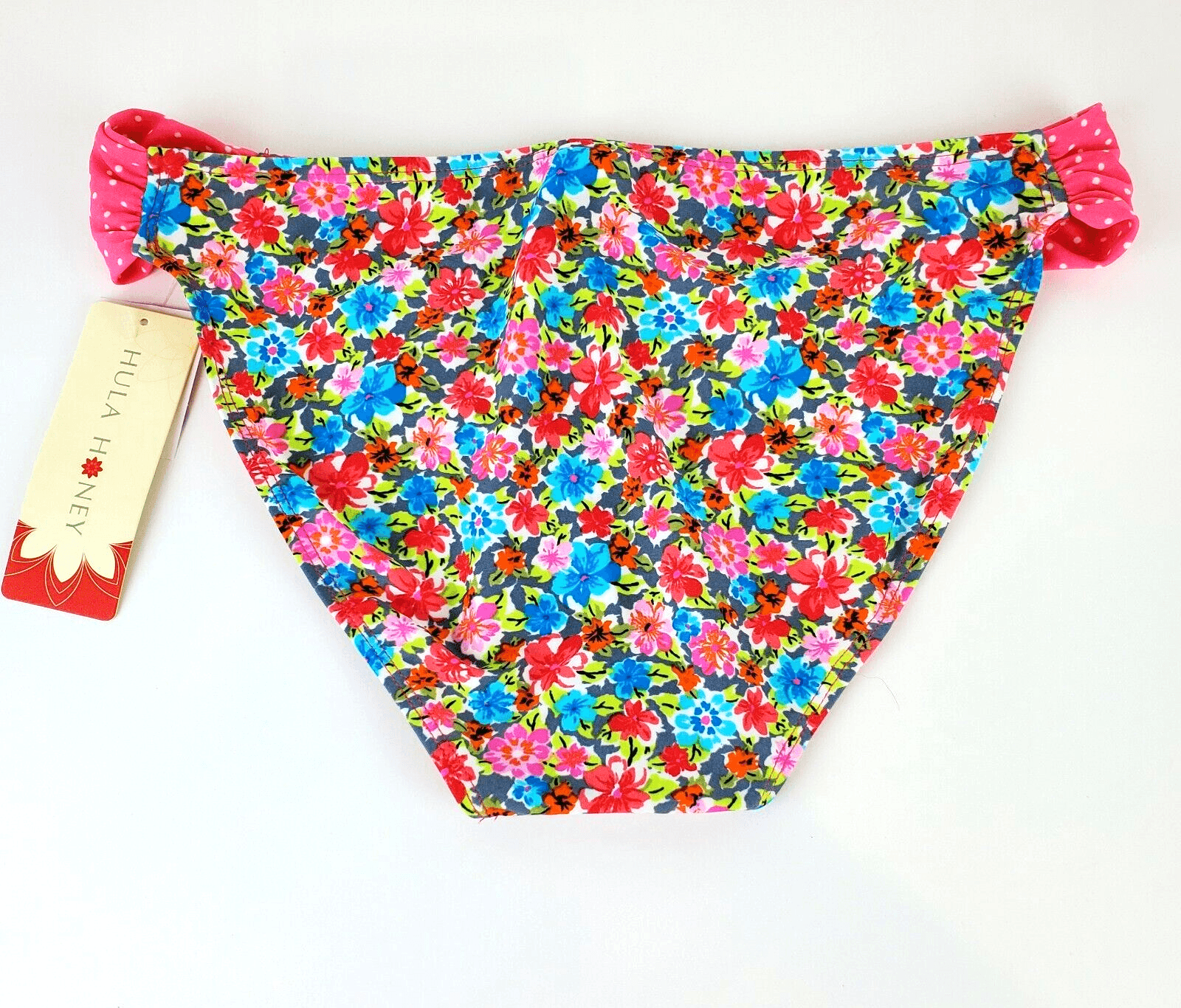 Hula Honey Floral and Polka Dot Print Bikini Swim Bottom Size XL Pink Blue - Thumbnail 2