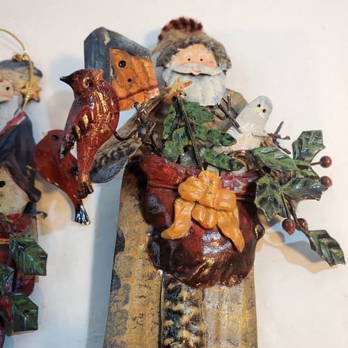 3D Metal Old World Santa Dangle Feet Folk Art Christmas Ornaments Birds Lot of 2 - Thumbnail 2