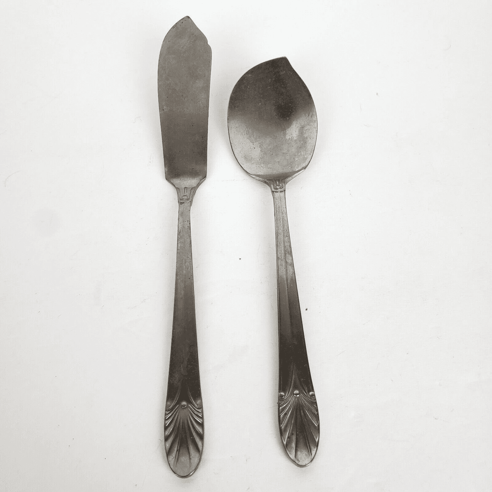 Stainless AURAL Japan Art Deco Design Butter Knife and Sugar Spoon Flatware