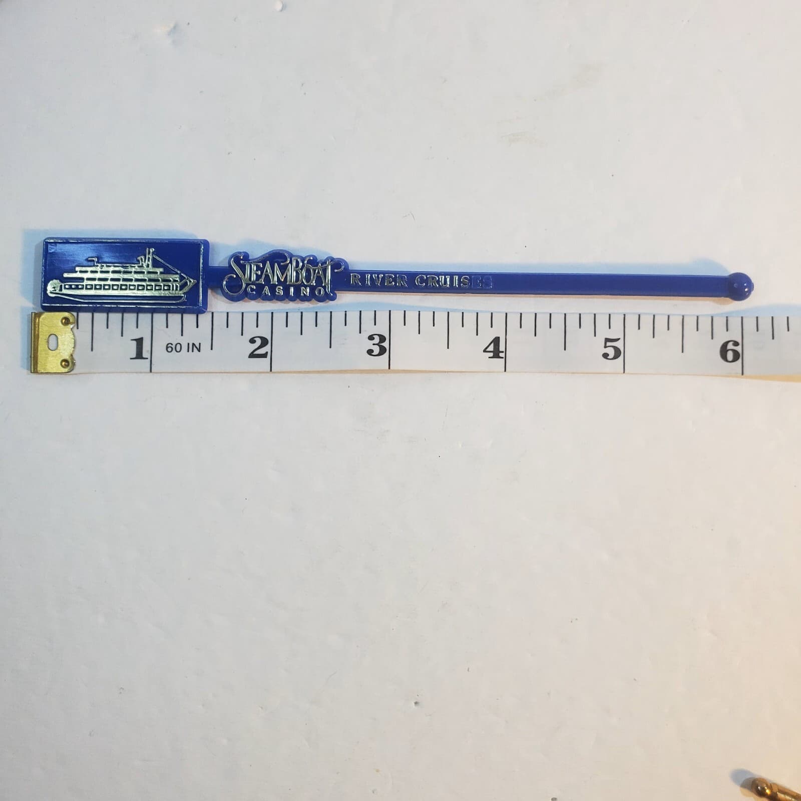 Vintage Steamboat Casino River Cruises swizzle stick stirrer Barware Blue Gold - Thumbnail 4