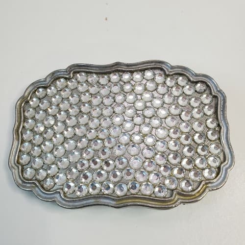 Unbranded Metal & Clear Rhinestone Rectangle Shaped Belt Buckle Bling Shiny