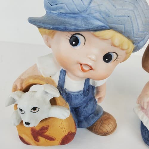 Vintage HOMCO Ceramic Little Boy w/ Dog Little Girl w/ Kitten figurine #1439 5" - Thumbnail 3