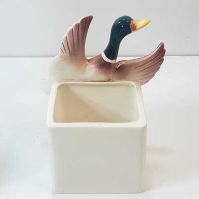 Vintage Glazed Ceramic 3D Mallard Duck Planter Holder Made In Japan MCM - Thumbnail 3