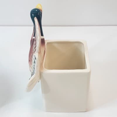 Vintage Glazed Ceramic 3D Mallard Duck Planter Holder Made In Japan MCM - Thumbnail 4
