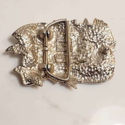 Vintage Heavy Metal Mfg Silver Tone Enamel LOVE Banner Over Rose Belt Buckle USA - Thumbnail 2