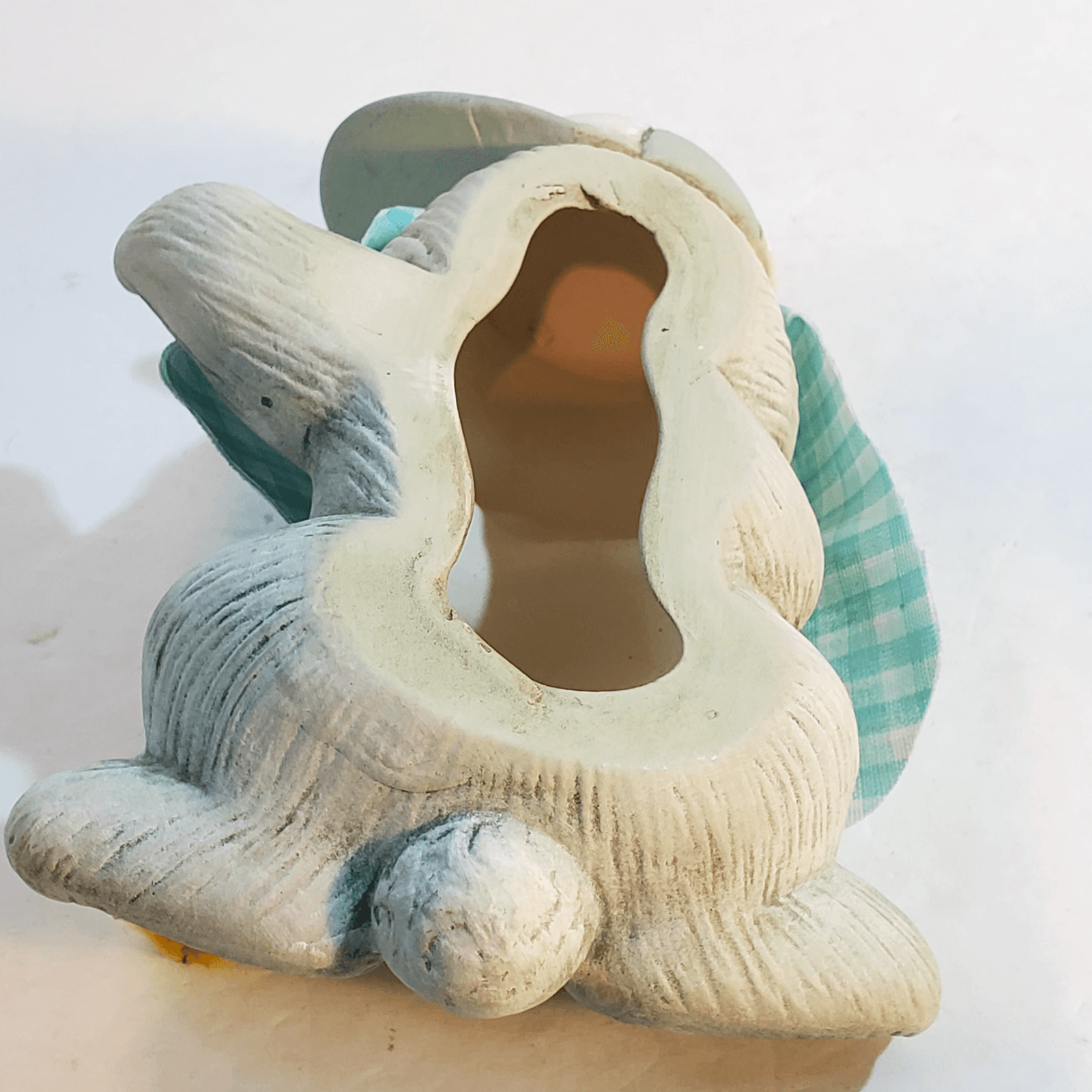 Vintage Ceramic Playful Sleeping Laying Long Eared Bunny w Chick Figurine Easter - Thumbnail 7