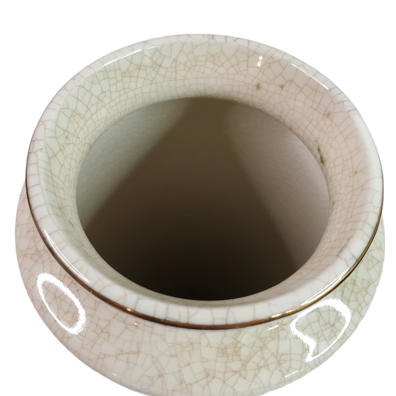 Vintage OMC Japan Porcelain Round Vase Peacock & Floral Design Crackle Finish - Thumbnail 4