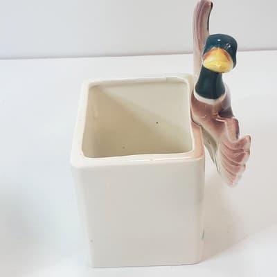 Vintage Glazed Ceramic 3D Mallard Duck Planter Holder Made In Japan MCM - Thumbnail 2