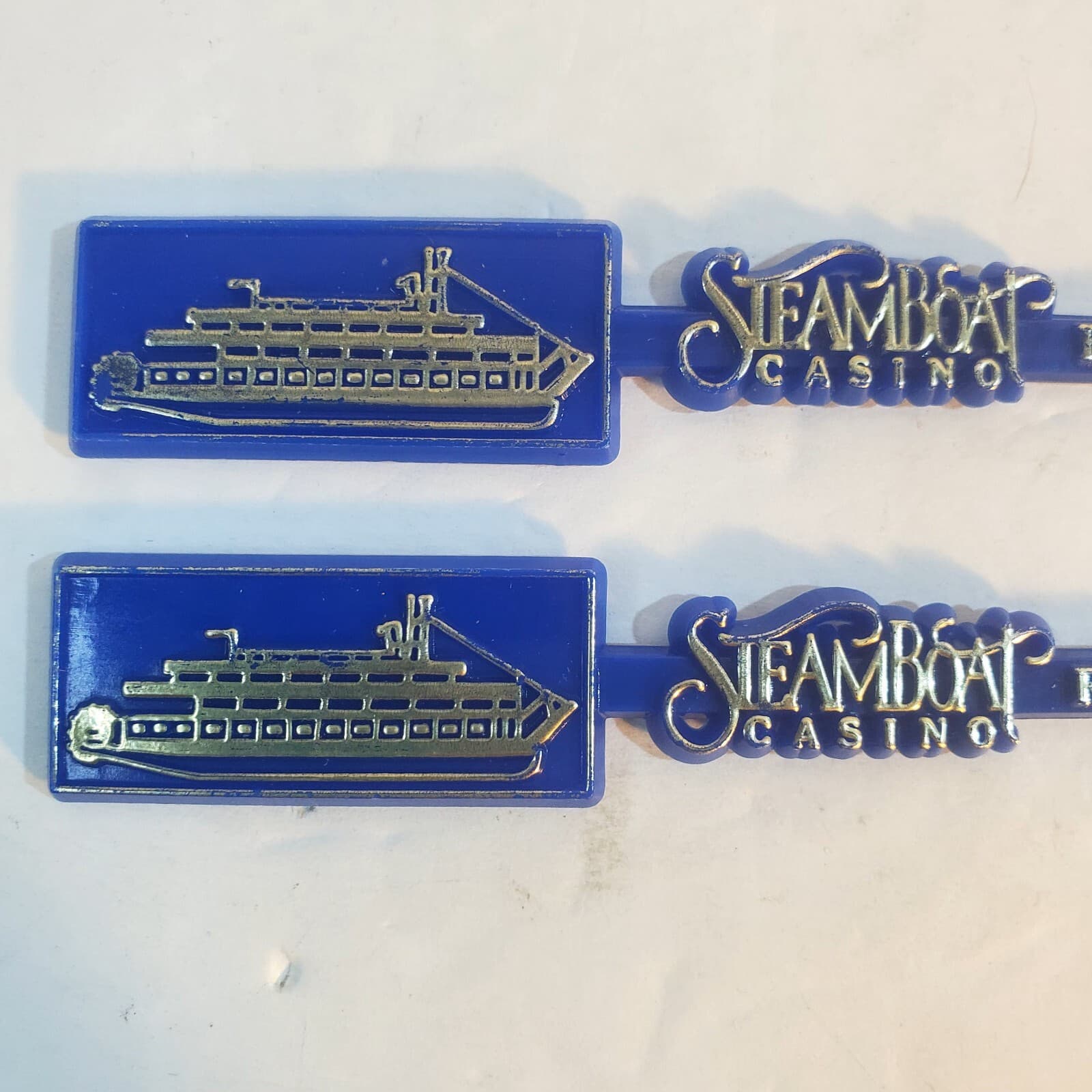 Vintage Steamboat Casino River Cruises swizzle stick stirrer Barware Blue Gold - Thumbnail 2