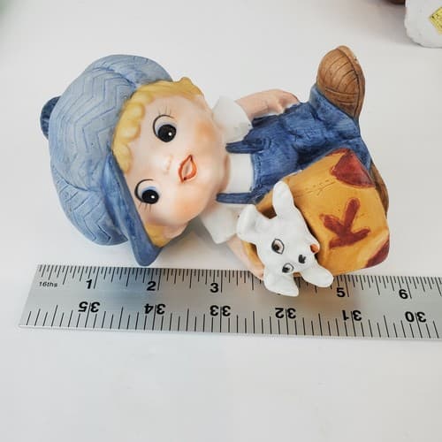 Vintage HOMCO Ceramic Little Boy w/ Dog Little Girl w/ Kitten figurine #1439 5" - Thumbnail 9