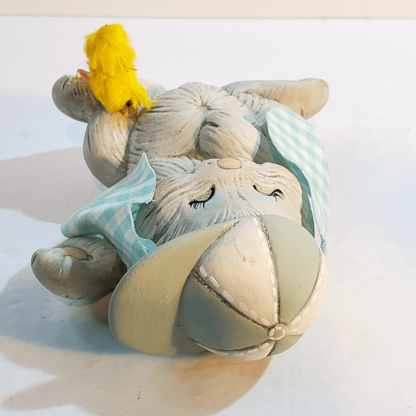 Vintage Ceramic Playful Sleeping Laying Long Eared Bunny w Chick Figurine Easter - Thumbnail 4