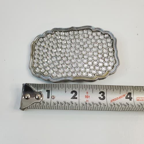 Unbranded Metal & Clear Rhinestone Rectangle Shaped Belt Buckle Bling Shiny - Thumbnail 3