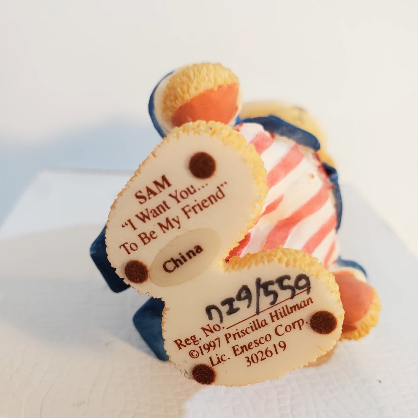 Vintage 1997 Cherished Teddies Sam I Want You To Be My Friend Patriotic Figurine - Thumbnail 6