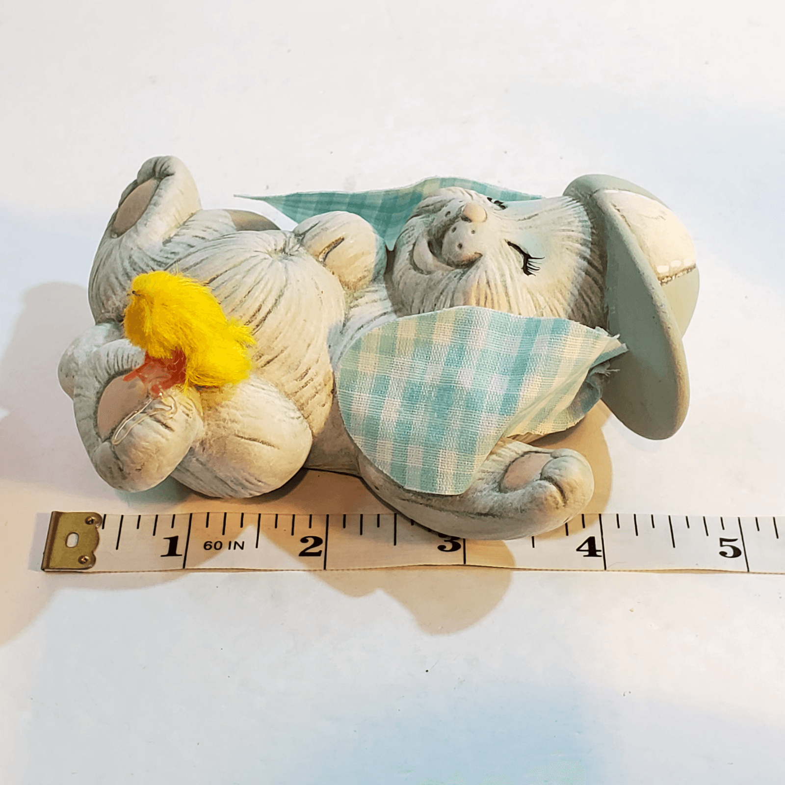 Vintage Ceramic Playful Sleeping Laying Long Eared Bunny w Chick Figurine Easter - Thumbnail 8