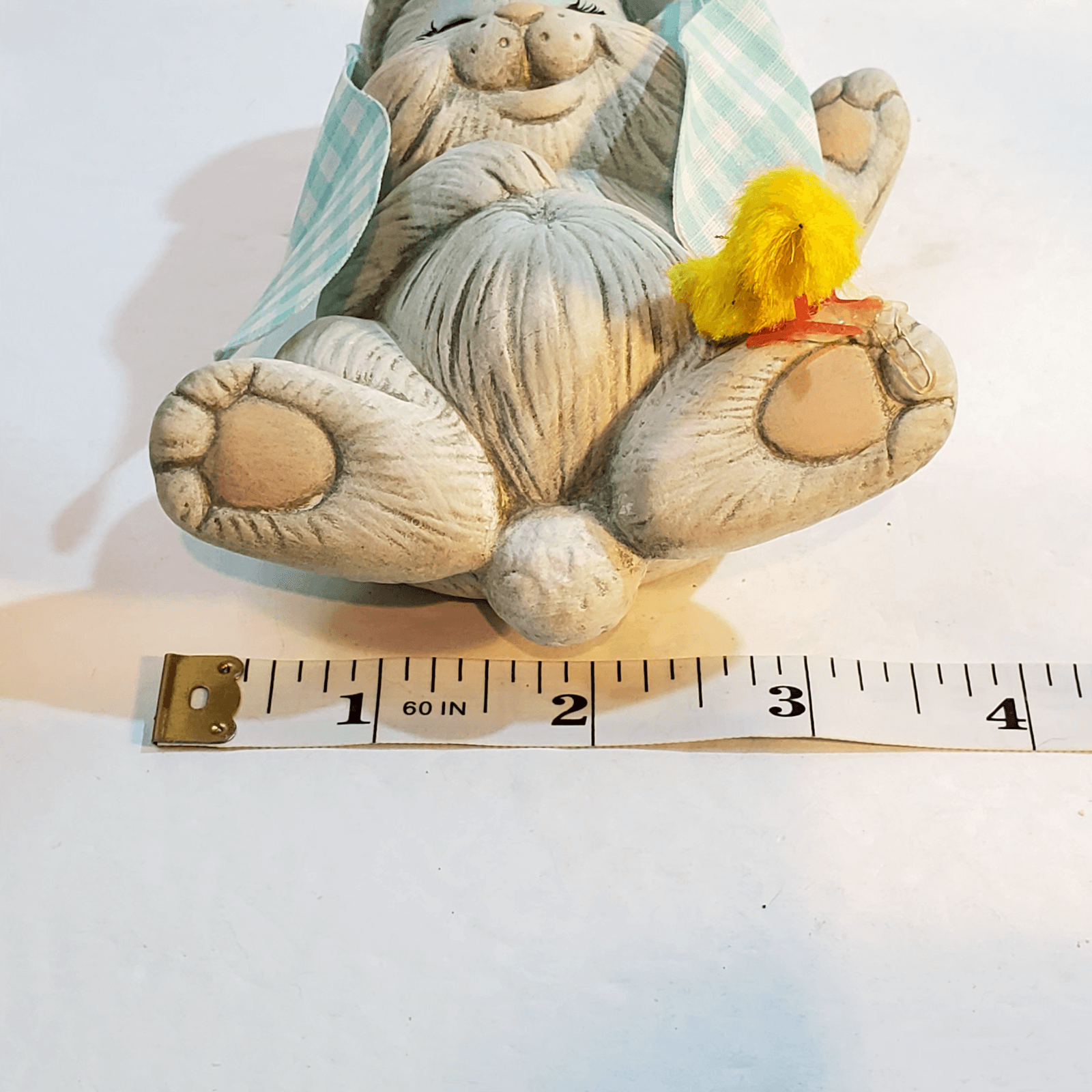 Vintage Ceramic Playful Sleeping Laying Long Eared Bunny w Chick Figurine Easter - Thumbnail 9