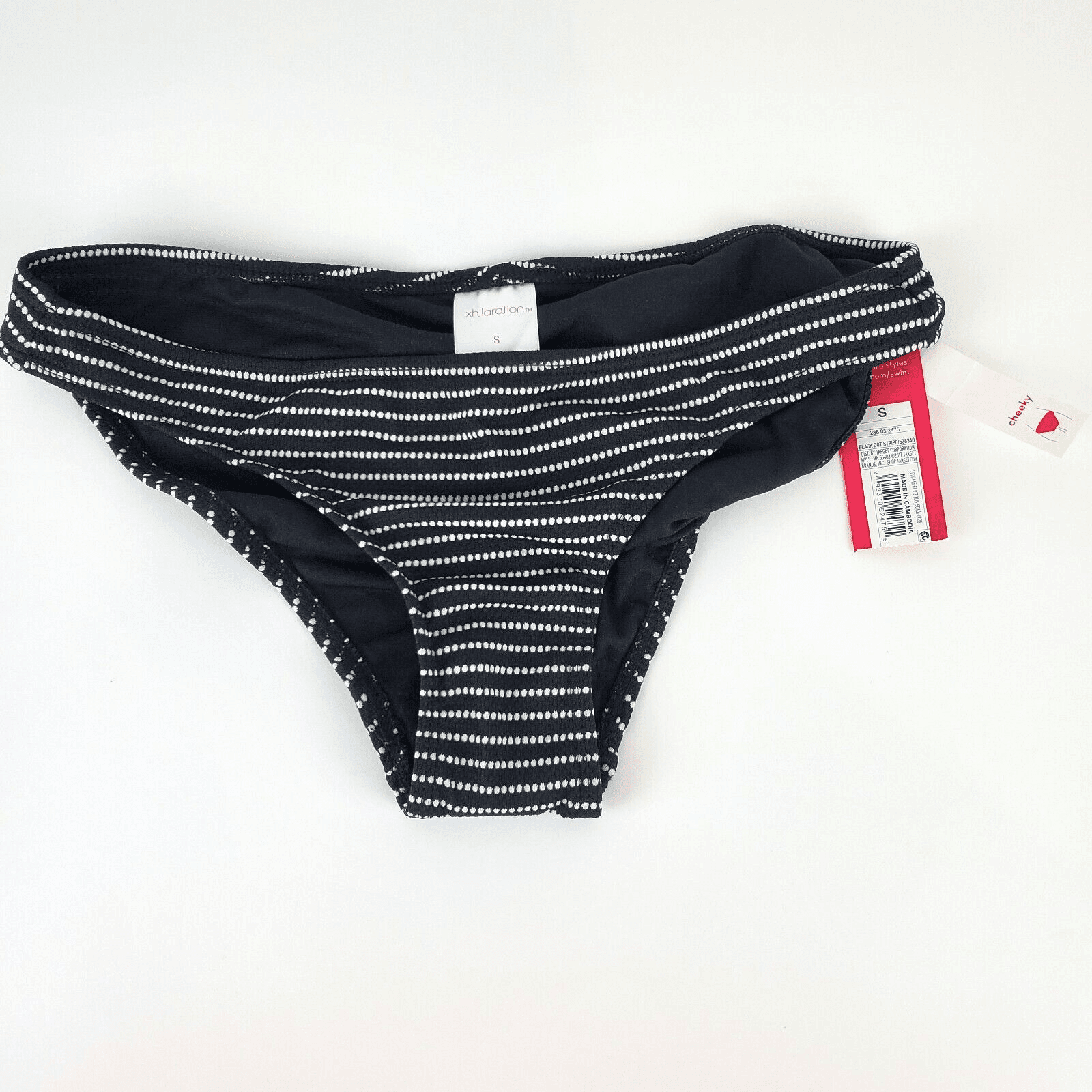 Xhilaration Jr Cheeky Striped Dots Print Size S Black White Bikini Swim Bottom