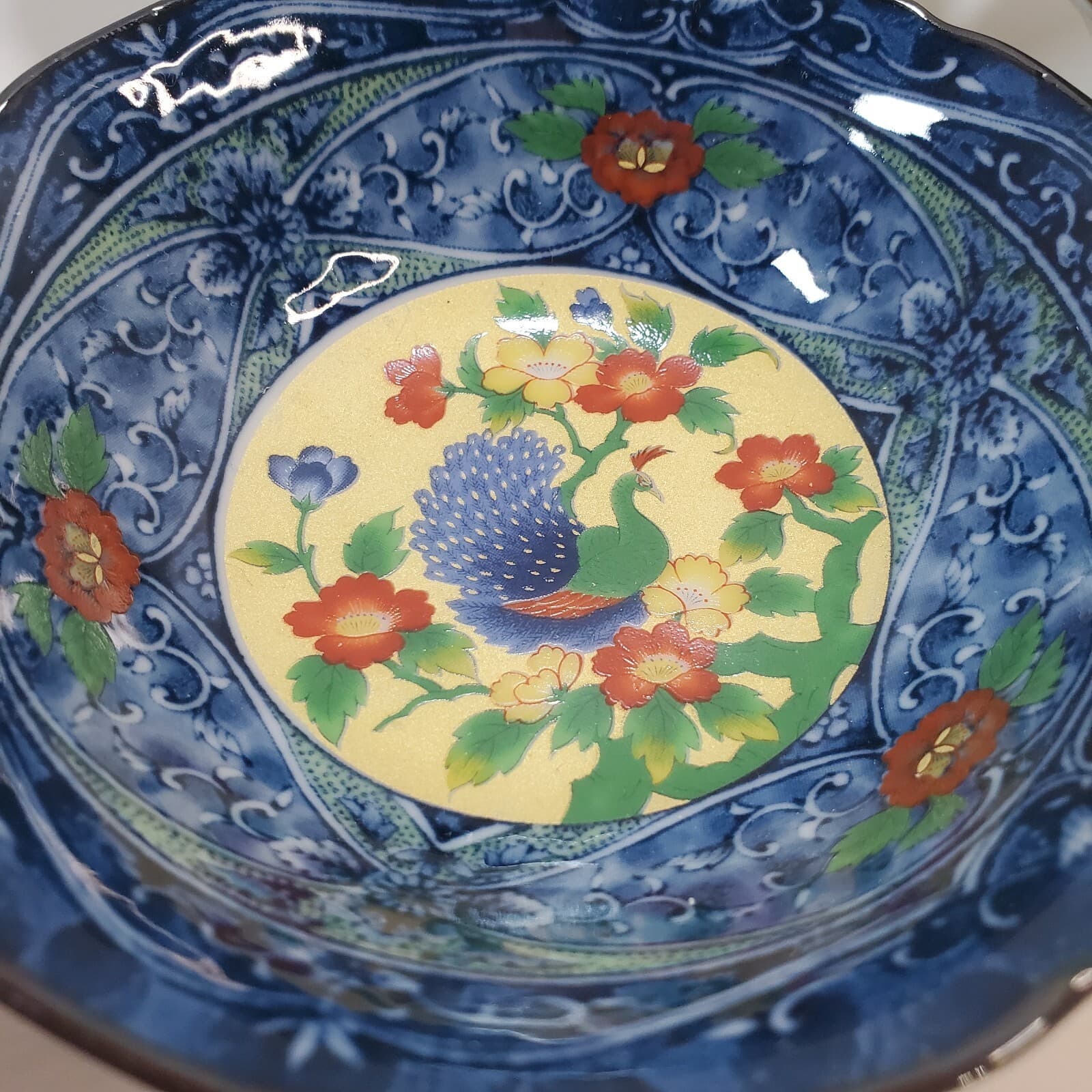 Vintage Japanese Porcelain Set of 3 Graduated Size Bowls Peacock Design Japan - Thumbnail 4