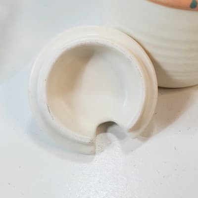 Vtg Taos Treasure Craft Feathers Pattern Small Sugar Jam Jar Canister w/ Spoon - Thumbnail 5