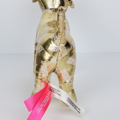 Victoria Secret Pink Mini Dog Stuffed Plush 7" Gold Metallic with Logo 2014 - Thumbnail 4