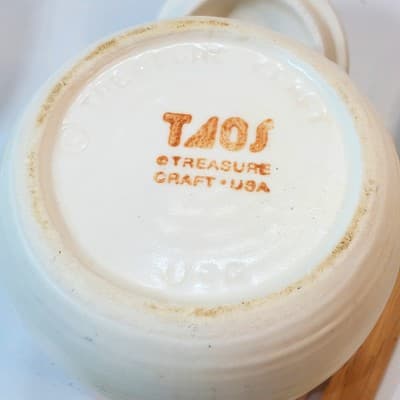 Vtg Taos Treasure Craft Feathers Pattern Small Sugar Jam Jar Canister w/ Spoon - Thumbnail 9
