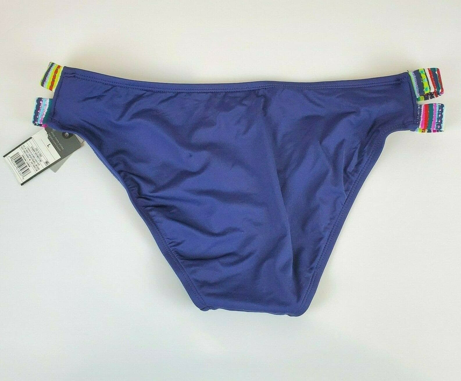 Mossimo Women's Hipster Swim Bikini Bottom Blue with Striped Side Straps Size L - Thumbnail 2