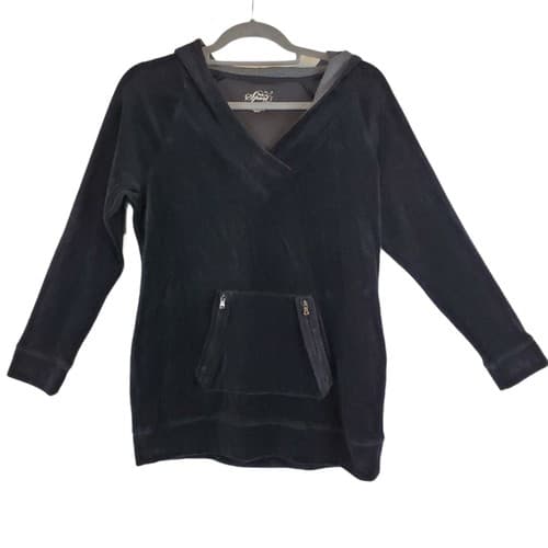 Style & Co Sport Womens Hooded Velour Pullover Sweatshirt Jacket Black Size S