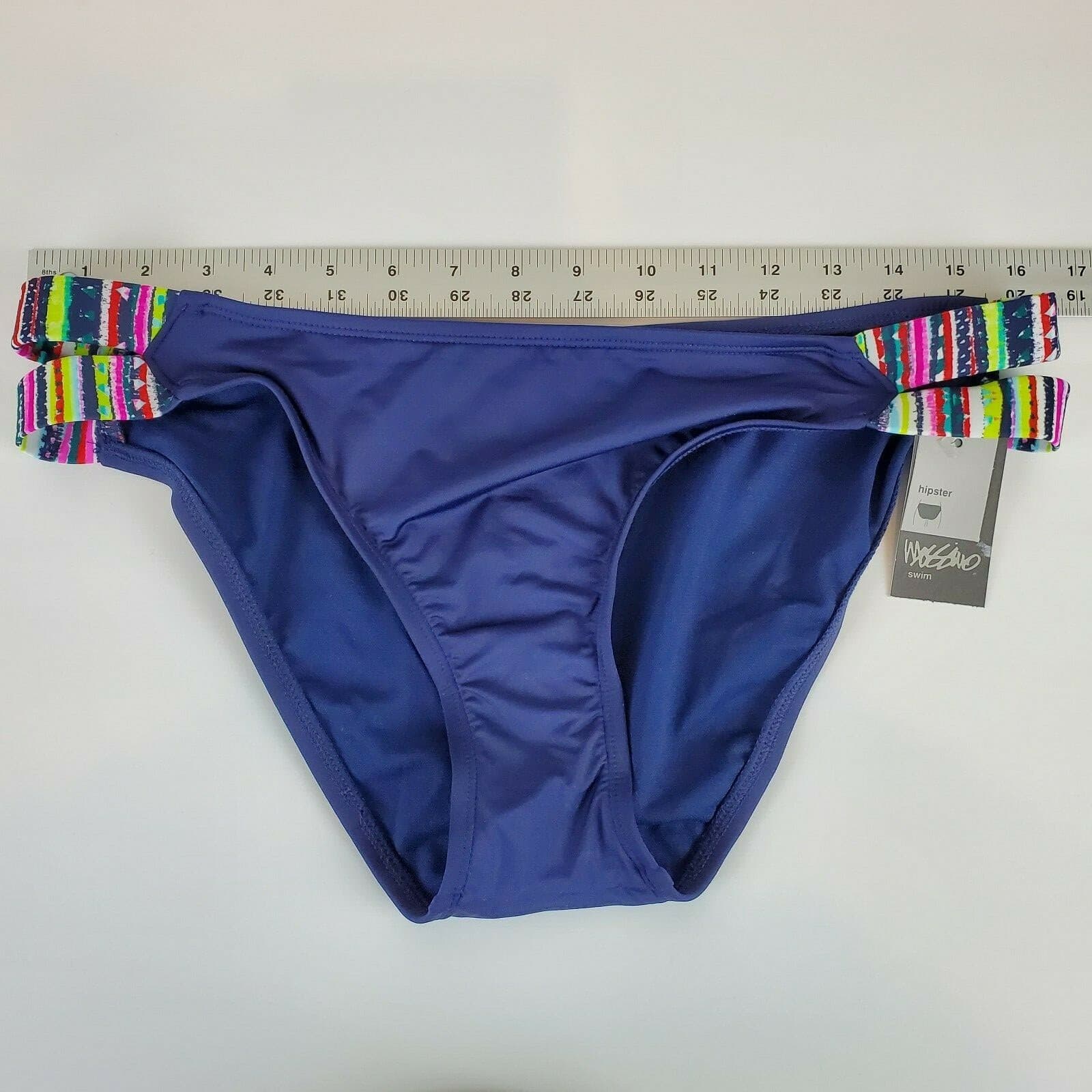 Mossimo Women's Hipster Swim Bikini Bottom Blue with Striped Side Straps Size L - Thumbnail 8
