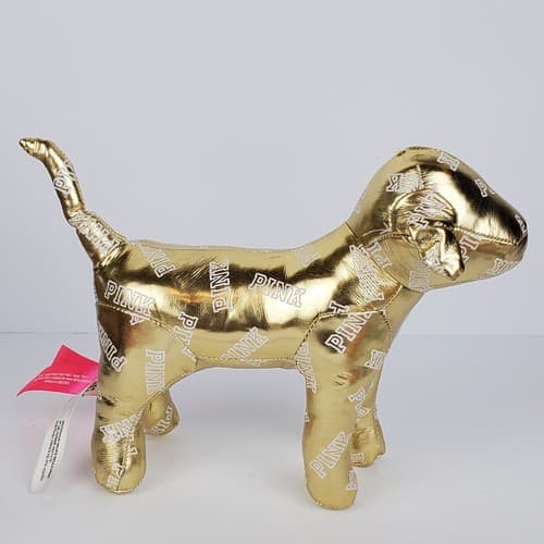 Victoria Secret Pink Mini Dog Stuffed Plush 7" Gold Metallic with Logo 2014 - Thumbnail 3