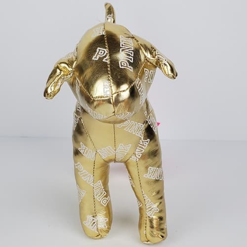 Victoria Secret Pink Mini Dog Stuffed Plush 7" Gold Metallic with Logo 2014 - Thumbnail 2