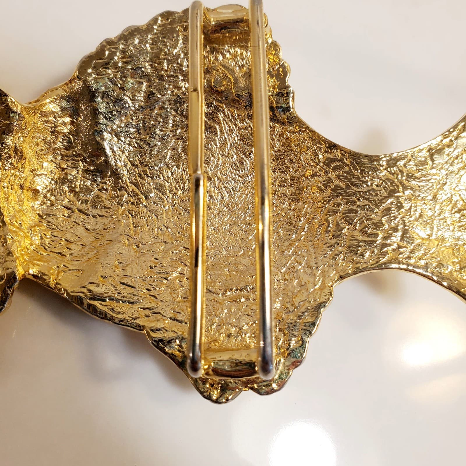 Vintage 1991 Mimi Di N Gold Tone and Rainbow Enamel Triple Fish Belt Buckle HTF - Thumbnail 7
