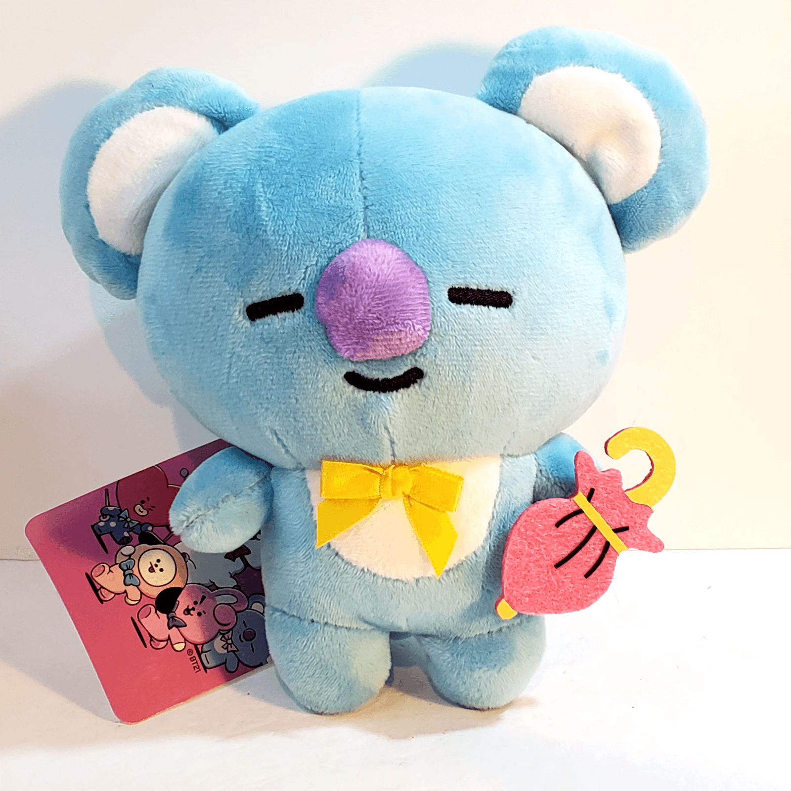BT21 Line Friends Koya Koala Yellow Bow Pink Umbrella 7" Plush Doll with Tags