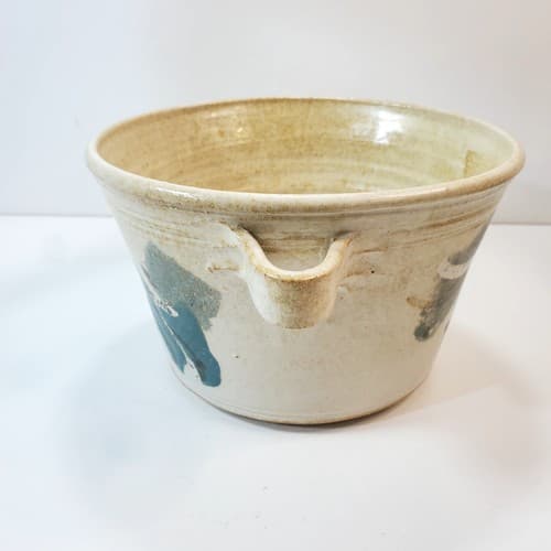 Vintage Artist Signed Pottery Stoneware Handled Bowl Flower Pot Studio Art - Thumbnail 5