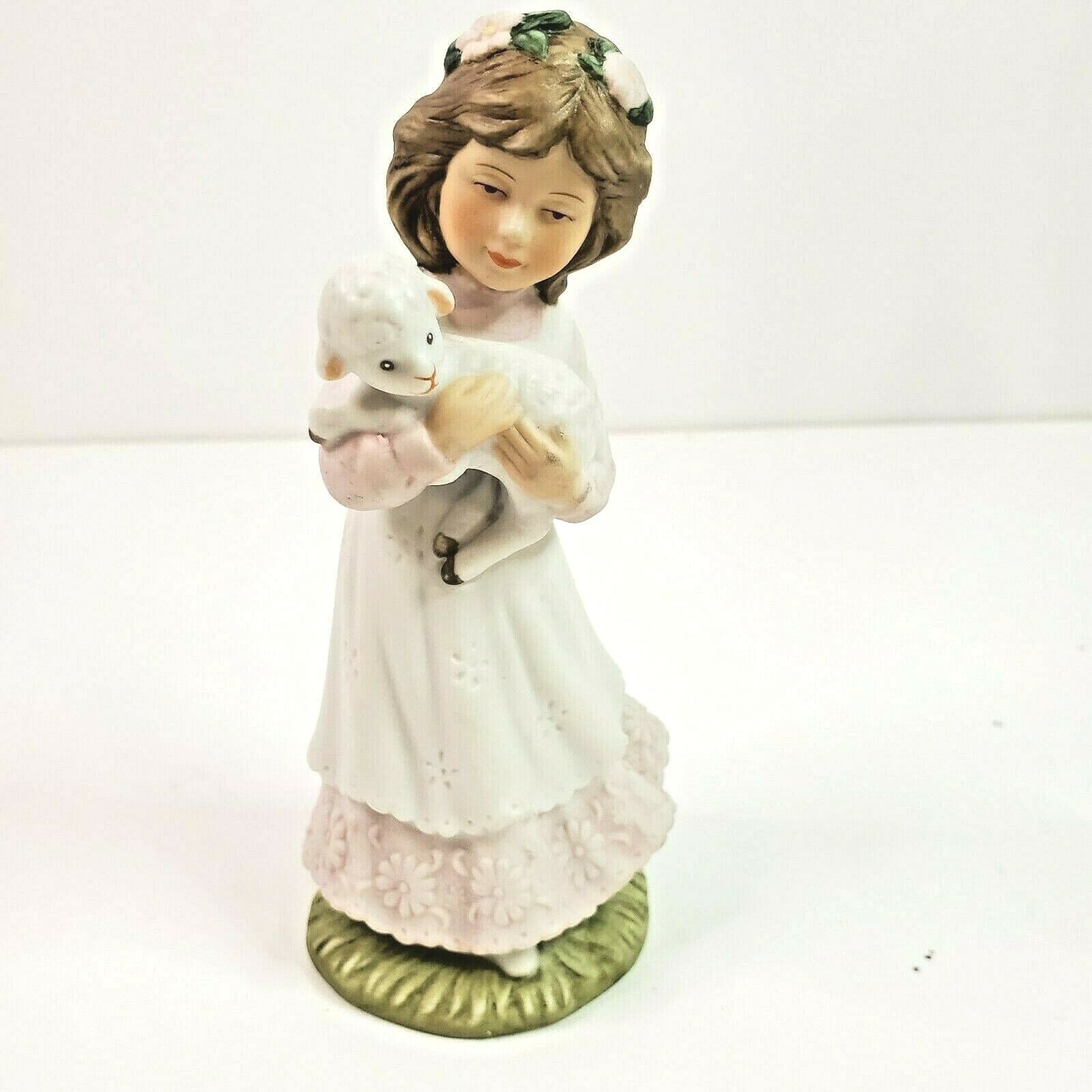 Vintage Roman, Inc. Girl Holding Lamb Figurine Statue 1989 Religious Holy