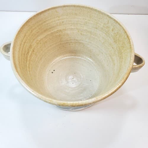 Vintage Artist Signed Pottery Stoneware Handled Bowl Flower Pot Studio Art - Thumbnail 3