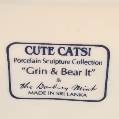 Vtg 1987 Danbury Mint Porcelain Cute Cats Grin & Bear It Sculpture Collection - Thumbnail 8