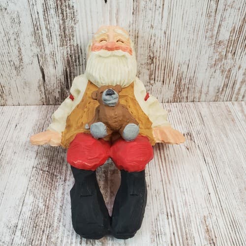 Vintage 1995 David Frykman Santa with Teddy Bear Crafted Shelf Sitter DF1242