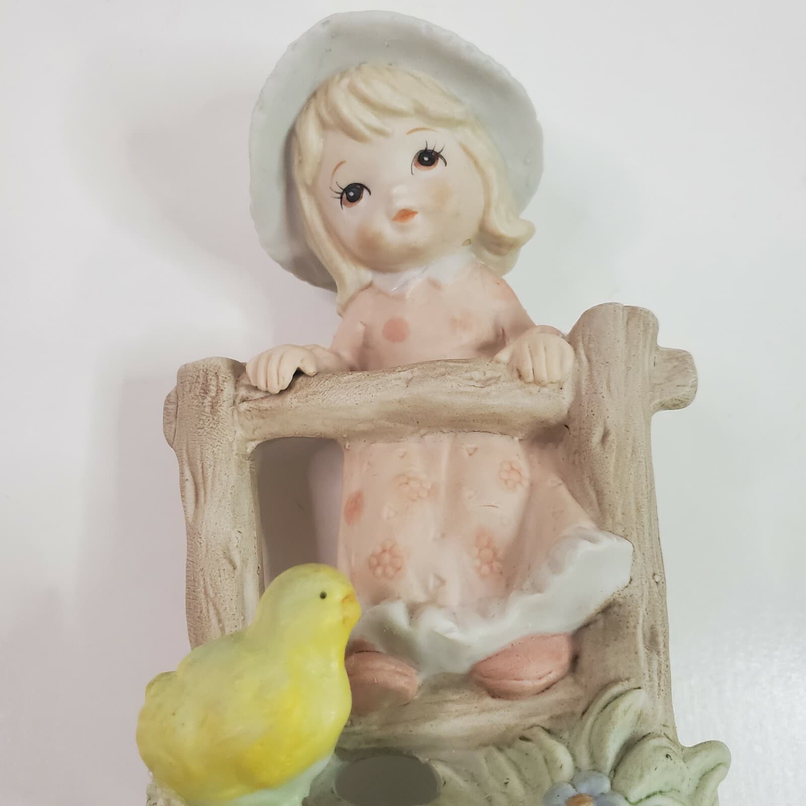 Vintage Lefton Figurine Girl on Fence with Duck 1984 #04136 Hand Painted - Thumbnail 2