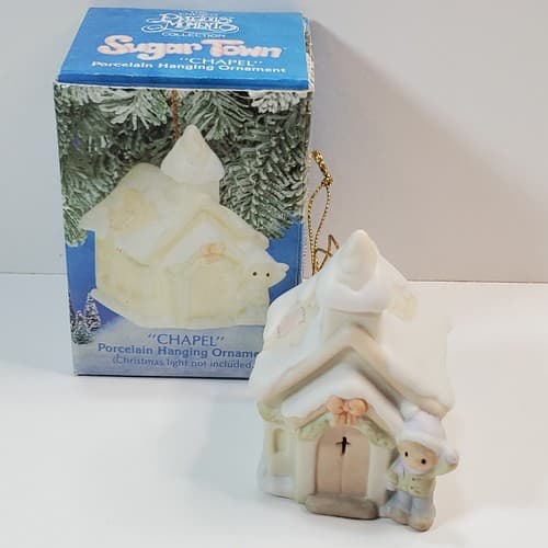 VIntage 1993 Precious Moments Sugar Town Chapel Porcelain Hanging Ornament