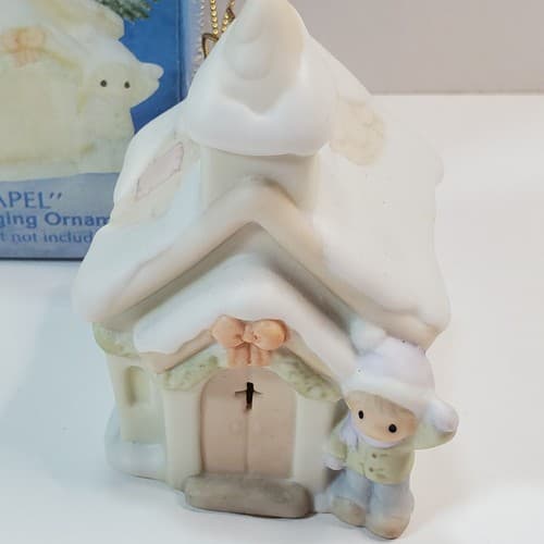 VIntage 1993 Precious Moments Sugar Town Chapel Porcelain Hanging Ornament - Thumbnail 2