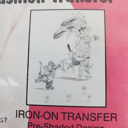 Vintage Dizzle Roller Skating Bunny Pre-Shaded Mini Iron-On Fashion Transfer USA - Thumbnail 4