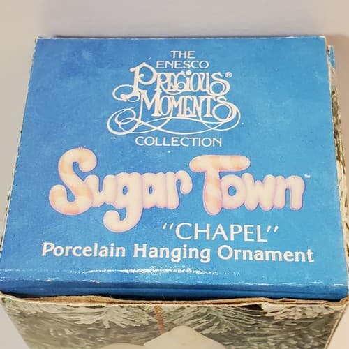VIntage 1993 Precious Moments Sugar Town Chapel Porcelain Hanging Ornament - Thumbnail 3