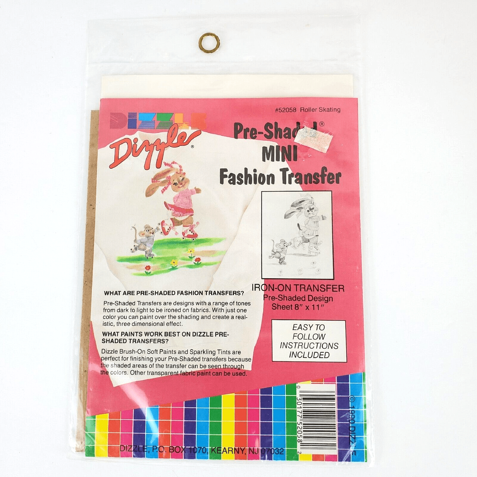 Vintage Dizzle Roller Skating Bunny Pre-Shaded Mini Iron-On Fashion Transfer USA