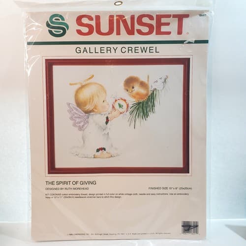 Sunset Gallery Crewel The Spirit of Giving Christmas 1989 Angel Bird Needlepoint